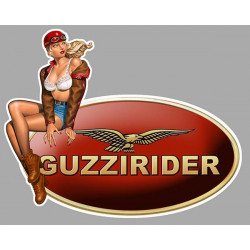 MOTO GUZZI " Guzzirider " Pin Up gauche Sticker vinyle