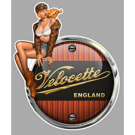 VELOCETTE Pin Up  gauche Sticker  Trompe-l'oeil vinyle laminé