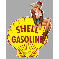 SHELL Gasoline  Pin Up droite Sticker vinyle laminé