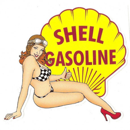 SHELL Gasoline  Pin Up droite Sticker vinyle laminé