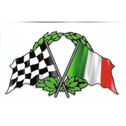 ITALIE Crossed Flags Race  Sticker vinyle laminé