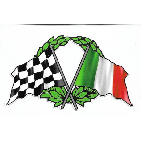 ITALIE Crossed Flags Race  Sticker vinyle laminé