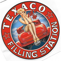 TEXACO Pin up  Sticker vinyle laminé ( dessiné vieilli )