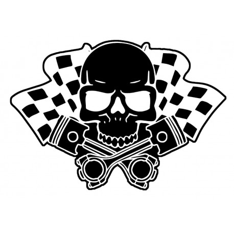 CROSSED PISTON SKULL  Sticker vinyle laminé