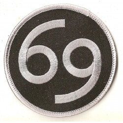 "69" sixty nine embroidered badge 75mm