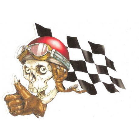 Chequered  Skull Sticker UV 75mm x 60mm