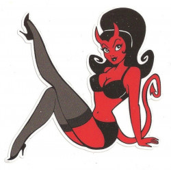 Pin Up devil Sticker UV 75mm x 75mm