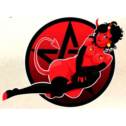 Pin Up devil Sticker UV 75mm x 75mm