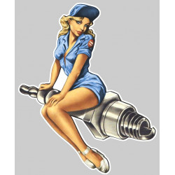 Pin Up  Racing  bleu Sticker gauche vinyle laminé