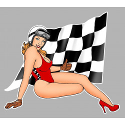 Pin Up  Racing  rouge damier Sticker droite vinyle laminé