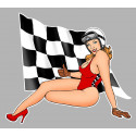 Pin Up  Racing  rouge damier Sticker gauche vinyle laminé