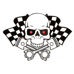 CROSSED PISTON SKULL  Sticker vinyle laminé