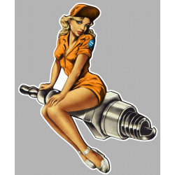 Pin Up  Racing  orange Sticker gauche vinyle laminé