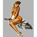 Pin Up  Racing  orange Sticker gauche vinyle laminé