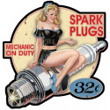 PIN UP  Spark Plug droite sticker vinyle laminé