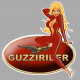 MOTO GUZZI Pin Up gauche " Guzzirider " Sticker vinyle laminé