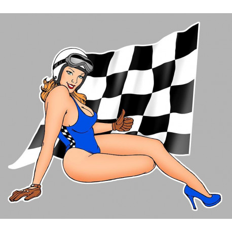 Pin Up  Racing  BLEU damier Sticker droite