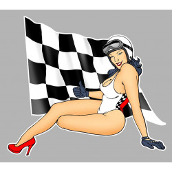 Pin Up  Racing  rouge / blanche damier Sticker gauche