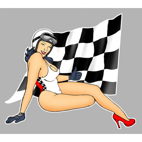 Pin Up  Racing  rouge / blanche damier Sticker droite